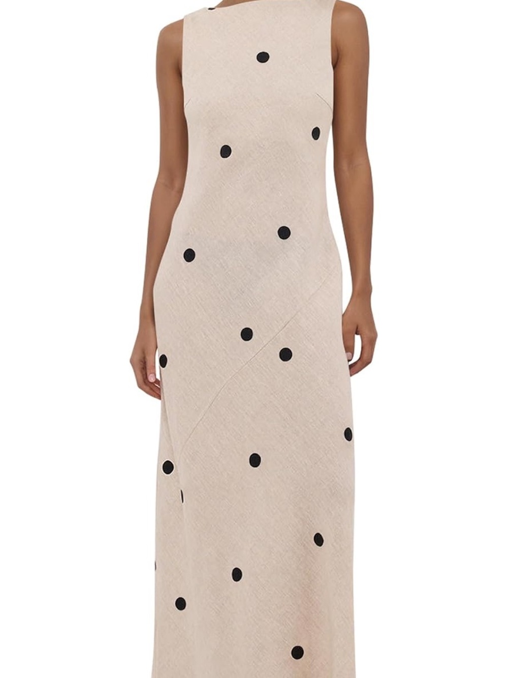 Polka Dot Cotton Linen Summer Vacation Maxi Dress Boat Neck Open Back Maxi
